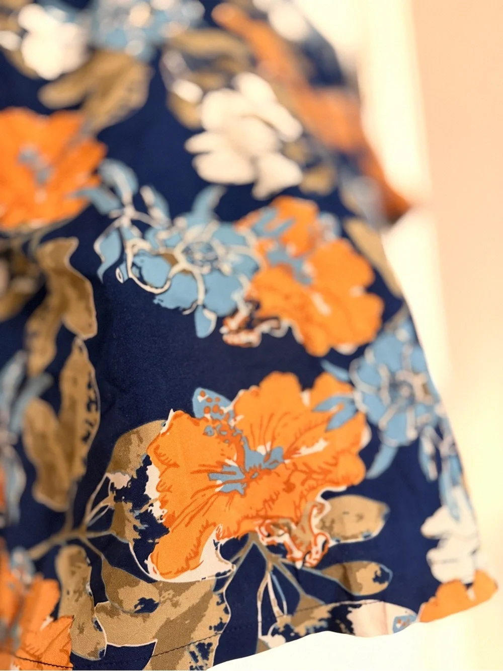 SHEIN Navy Short-Sleeve Button-Down with Orange & Light Blue Floral Print